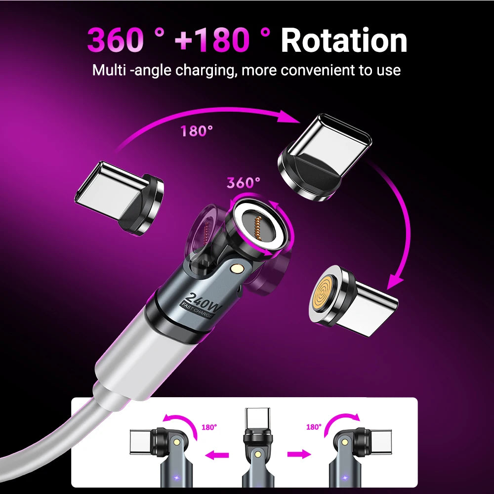 Adaptador Magnético OTG AUFU 9 Pines Tipo C Hembra a Tipo C/iOS/Micro Macho (PD 240W Carga Rápida) Convertidor para iPhone/Laptop