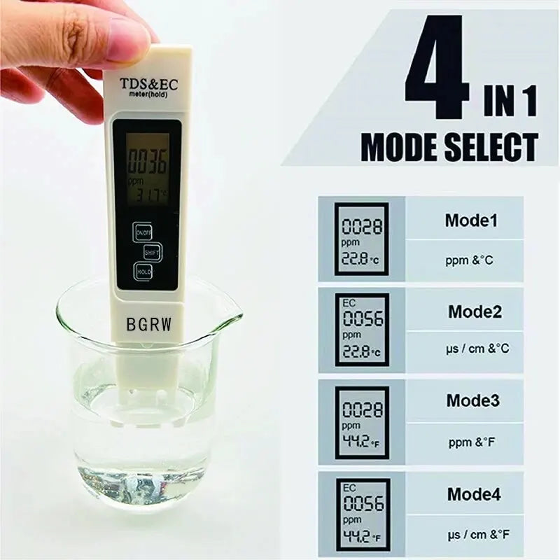 Medidor Digital Calidad Agua TDS/EC Multifuncional (Rango 0-9990 ppm) Pureza/Temperatura (1 Unidad, Blanco)