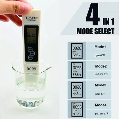 Medidor Digital Calidad Agua TDS/EC Multifuncional (Rango 0-9990 ppm) Pureza/Temperatura (1 Unidad, Blanco)