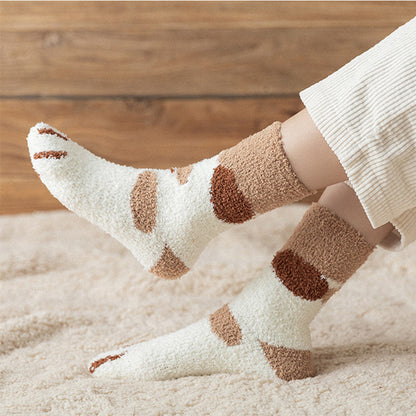Calcetines Blancos Mujer Felpa Cálidos Diseño Kawaii Cartoon Patita Gato/Perro 3D Divertidos para Casa/Dormir
