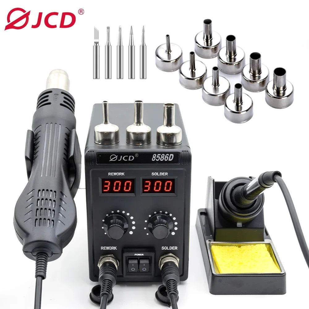 JCD 8586D Soldering Station 2 IN 1 750W Hot Air Gun LCD Dual Digital Display Electric Soldering Iron SMD Welding Rework Station
