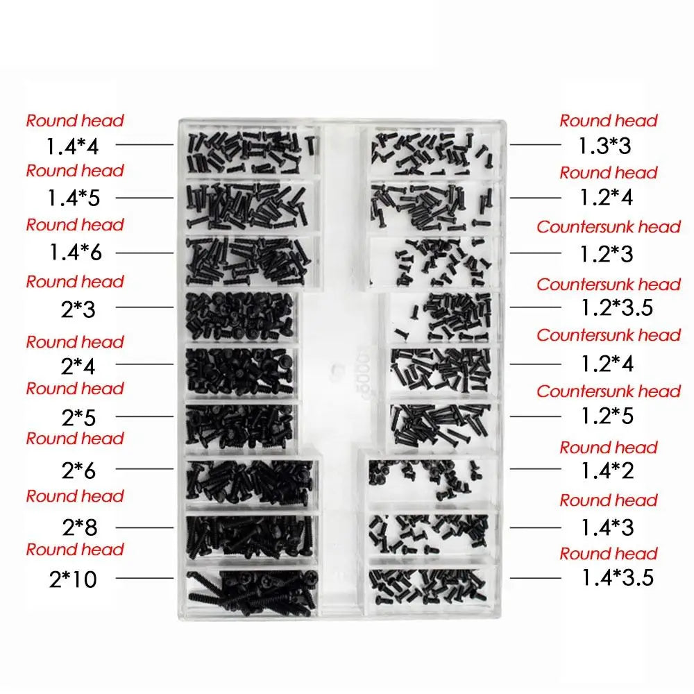 Set Mini Tornillos Acero Inoxidable 18 Tamaños para Reloj/Gafas/Electrónica Accesorio Reparación (500 Piezas)