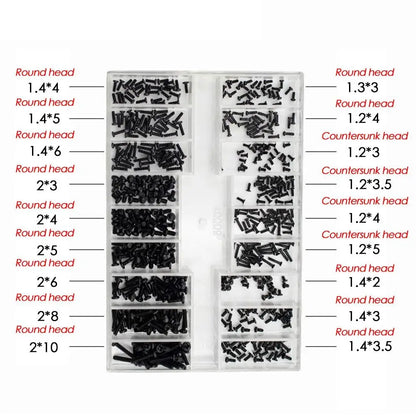 Set Mini Tornillos Acero Inoxidable 18 Tamaños para Reloj/Gafas/Electrónica Accesorio Reparación (500 Piezas)