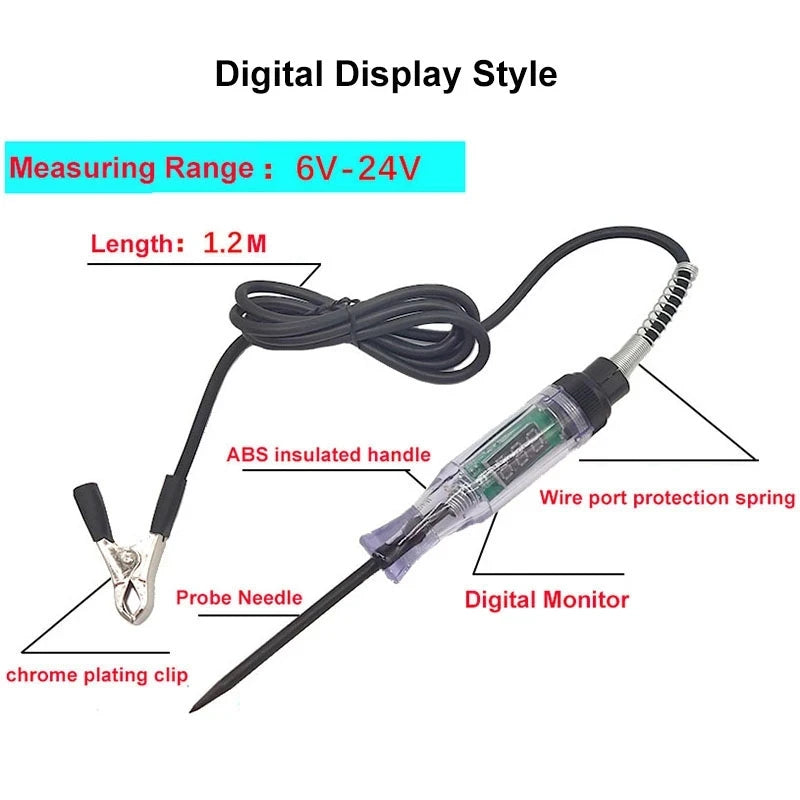 Pluma Tester Voltaje Circuito Universal Auto/Camión con Display Digital y Luz - Accesorio Reparación