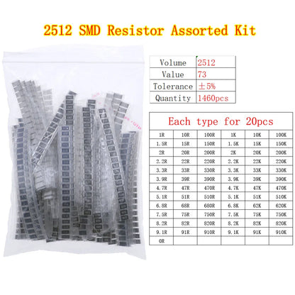 Kit Surtido Resistencias Fijas Chip SMD (0402 a 2512) - Rango 0Ω a 10MΩ