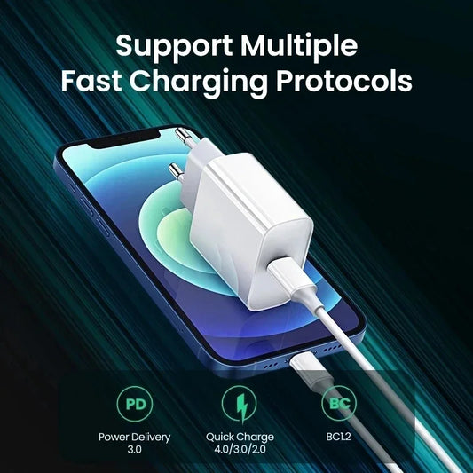 Cargador Original Apple PD 20W USB-C + Cable Lightning Carga Rápida para iPhone/iPad (Enchufe EU/US)