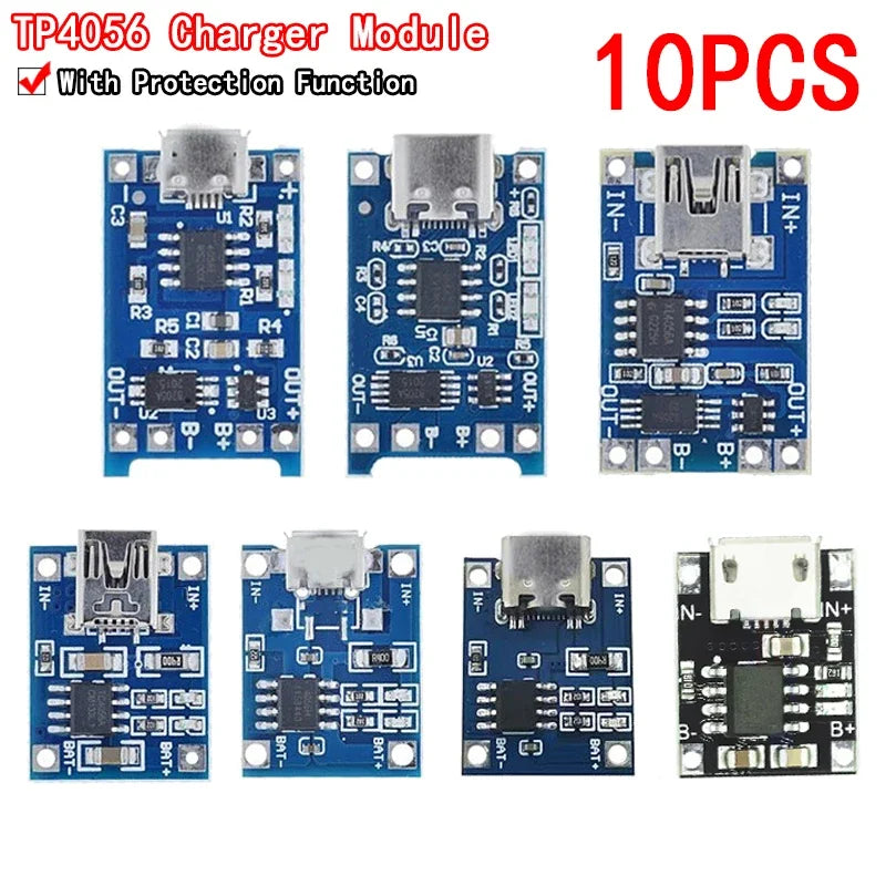 Lote 10/50 Pcs Módulo Cargador Batería Litio TP4056 USB-C 5V 1A 18650 con Protección Dual
