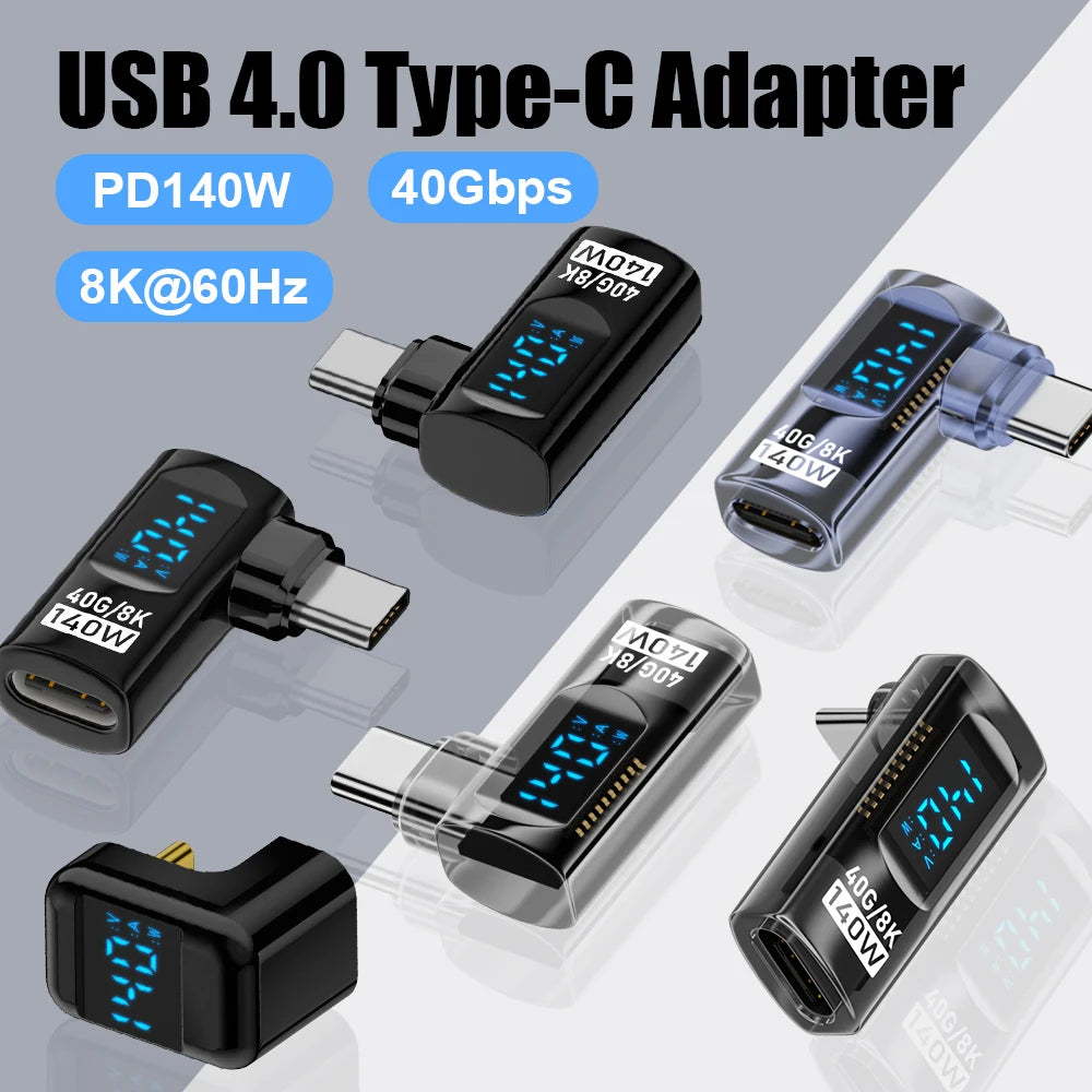 Adaptador USB-C Ángulo Recto 90°/Forma U (USB4 40Gbps, PD 140W, 8K@60Hz) para Thunderbolt 3/4