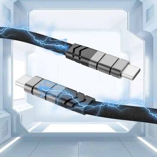 Cable Carga Rápida PD 60W USB-C a USB-C con Lanyard Nylon Trenzado Plano Anti-Pérdida (0.8m/1m/1.2m)