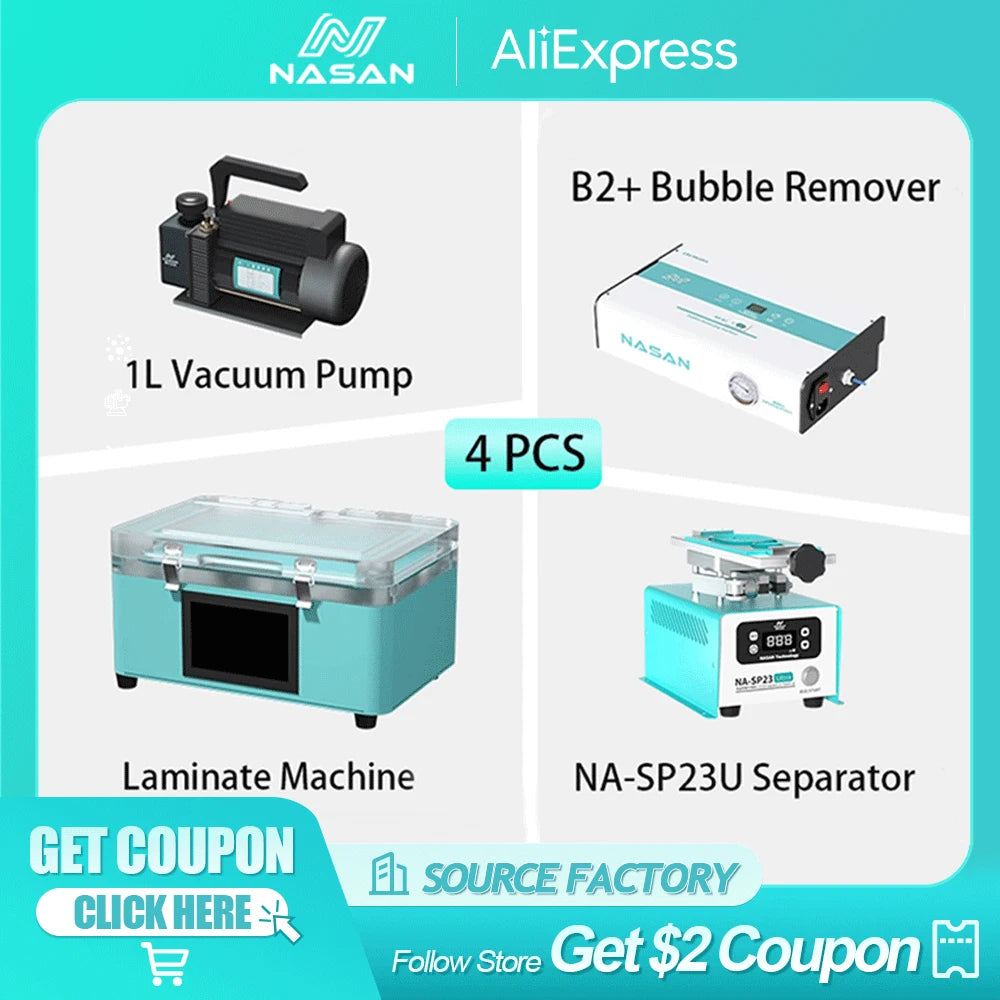 Máquina Laminadora Vacío Nasan NA-SUPA Lite + Removedor Burbujas NA-B2 + Separador NA-SP23 Ultra para Pantalla LCD Plana/Curva Reparación