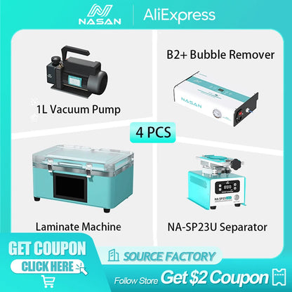 Máquina Laminadora Vacío Nasan NA-SUPA Lite + Removedor Burbujas NA-B2 + Separador NA-SP23 Ultra para Pantalla LCD Plana/Curva Reparación