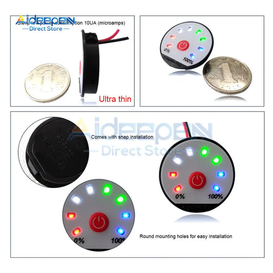 Indicador Capacidad Batería LED (1S-13S) - Tester Carga Plomo-Ácido/Litio (Li-Po/Li-ion) 12V/24V/48V