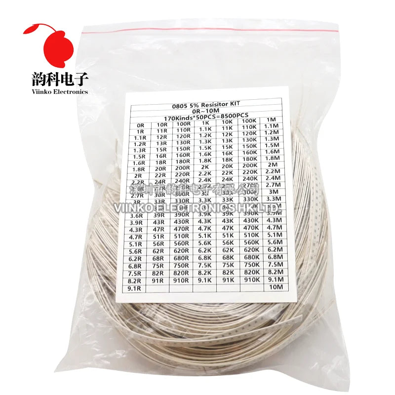 Kit Surtido Resistencias Chip SMD (0402/0603/0805/1206, 170 Valores, 5%, 0R-10M Ohm) Muestras