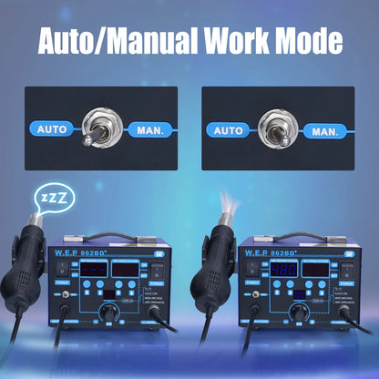 WEP 862BD+ Visible Adjustable Temperture Air Volume BGA Rework Station Hot Air Soldering Station SMD Rework Station With ESD