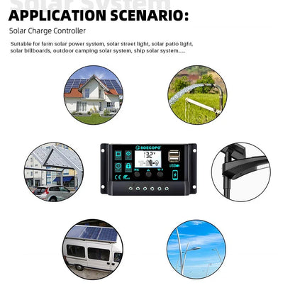 Controlador Carga Solar 100A 12V/24V AutoSwitch LCD Protección Sobrecarga/Cortocircuito para RV/Bote/Off-Grid