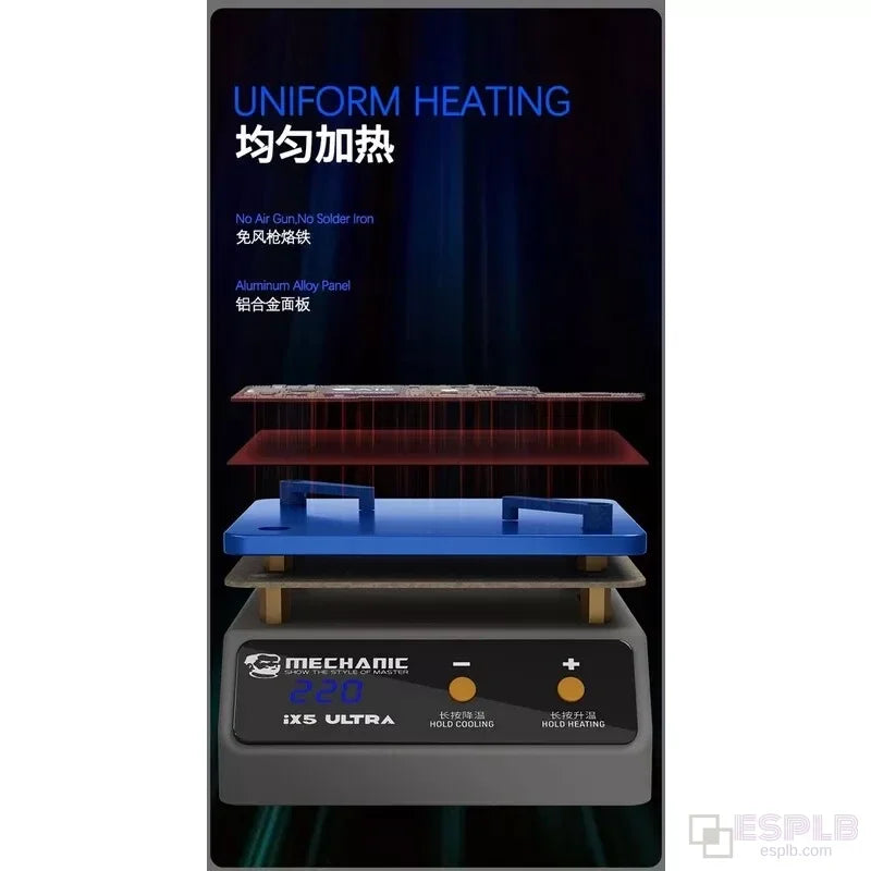 MECHANIC 220V Lightweight IX5 Ultra Universal Preheating Platform Layering Uniform Heating with Clamp for Motherboard Repair