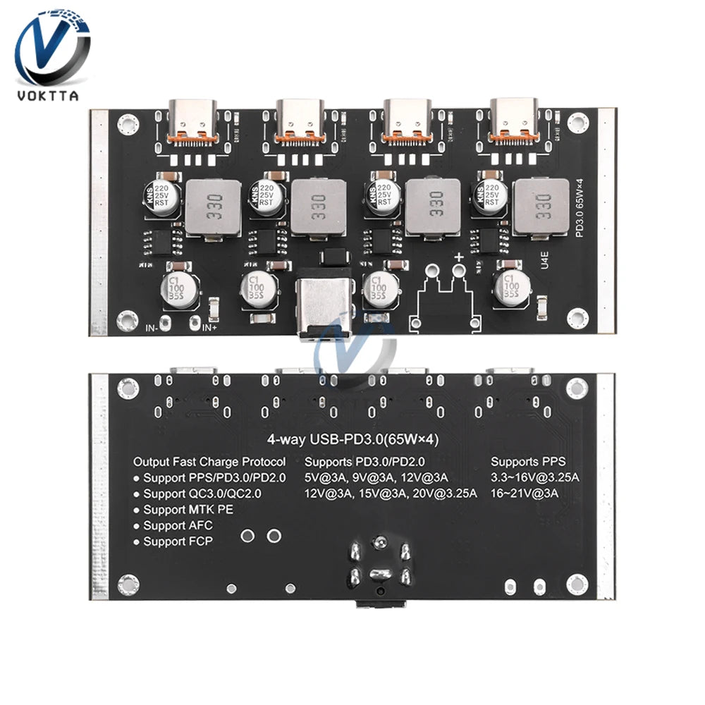 Módulo Adaptador Fuente PD 65W USB-C Soporta PD3.0/2.0, QC3.0/2.0, FCP, AFC Placa Circuito Cargador
