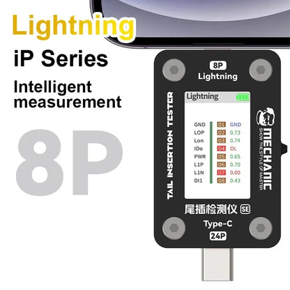 Tester Inserción Trasera Mechanic T-824 / T824-SE - Detector Interfaz Tipo-C/Lightning para Reparación Móvil
