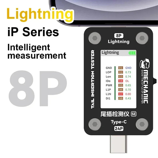 Tester Inserción Trasera Mechanic T-824 / T824-SE - Detector Interfaz Tipo-C/Lightning para Reparación Móvil