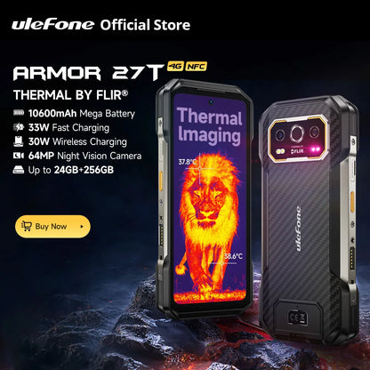 Celular Rugged Ulefone Armor 27T 4G con Cámara Térmica FLIR® y Visión Nocturna (10600mAh, 24GB/256GB, Android 14)