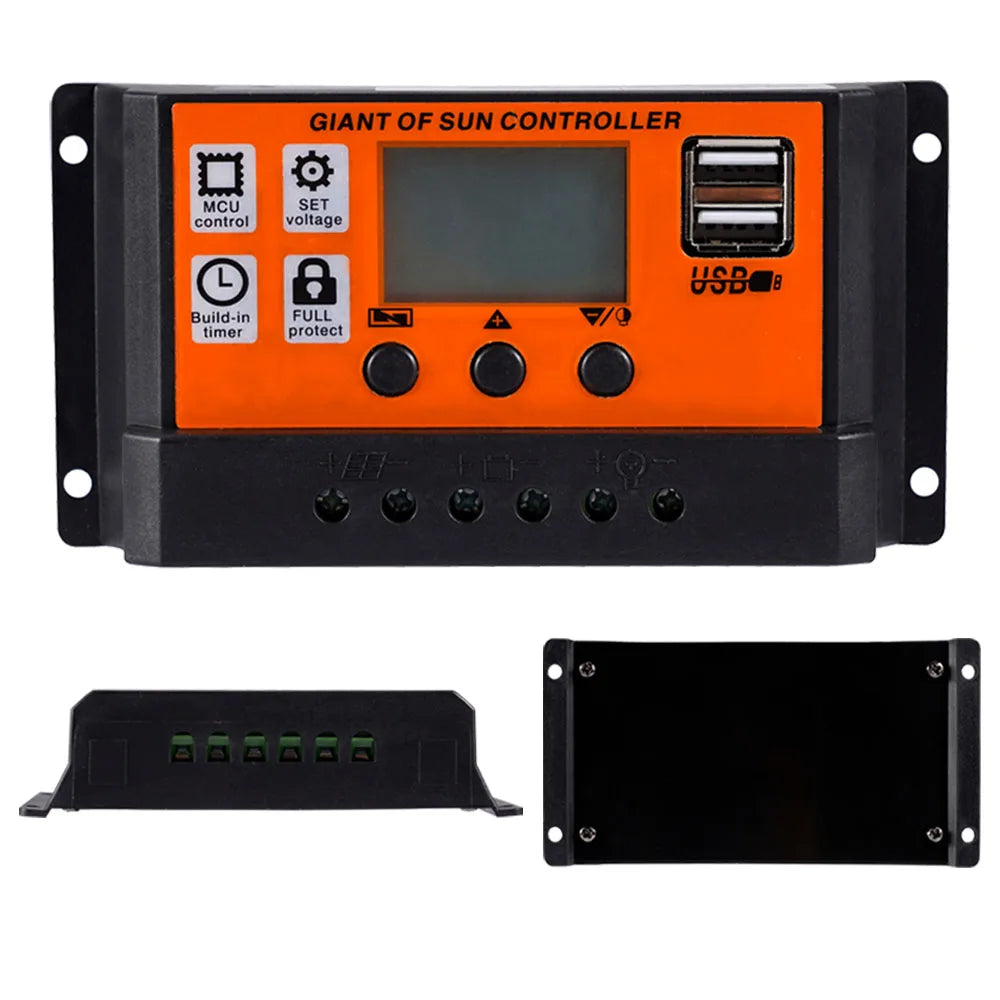 Controlador Carga Solar PWM 30A/60A/100A Auto Dual USB LCD Display 5V Regulador Batería Panel
