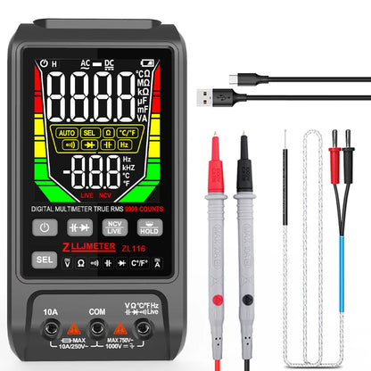 Multímetro Digital Inteligente USB (9999 Cuentas) - Pantalla Grande, AC/DC, Capacitancia, Ohm, Hz, Temp