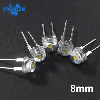 Diodo LED Sombrero Paja F8 (8mm) Super Brillante Blanco Cálido 0.5W / Blanco 0.3-0.75W / Azul / Verde / Rojo / Amarillo (20 Unidades)