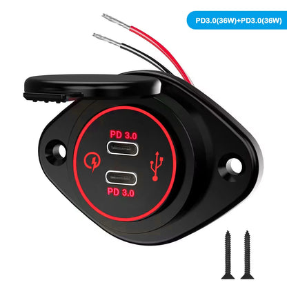 Panel Salida USB RV 12V PD 36W (USB-C) + QC3.0 18W (USB-A) Socket Cargador Auto Carga Rápida