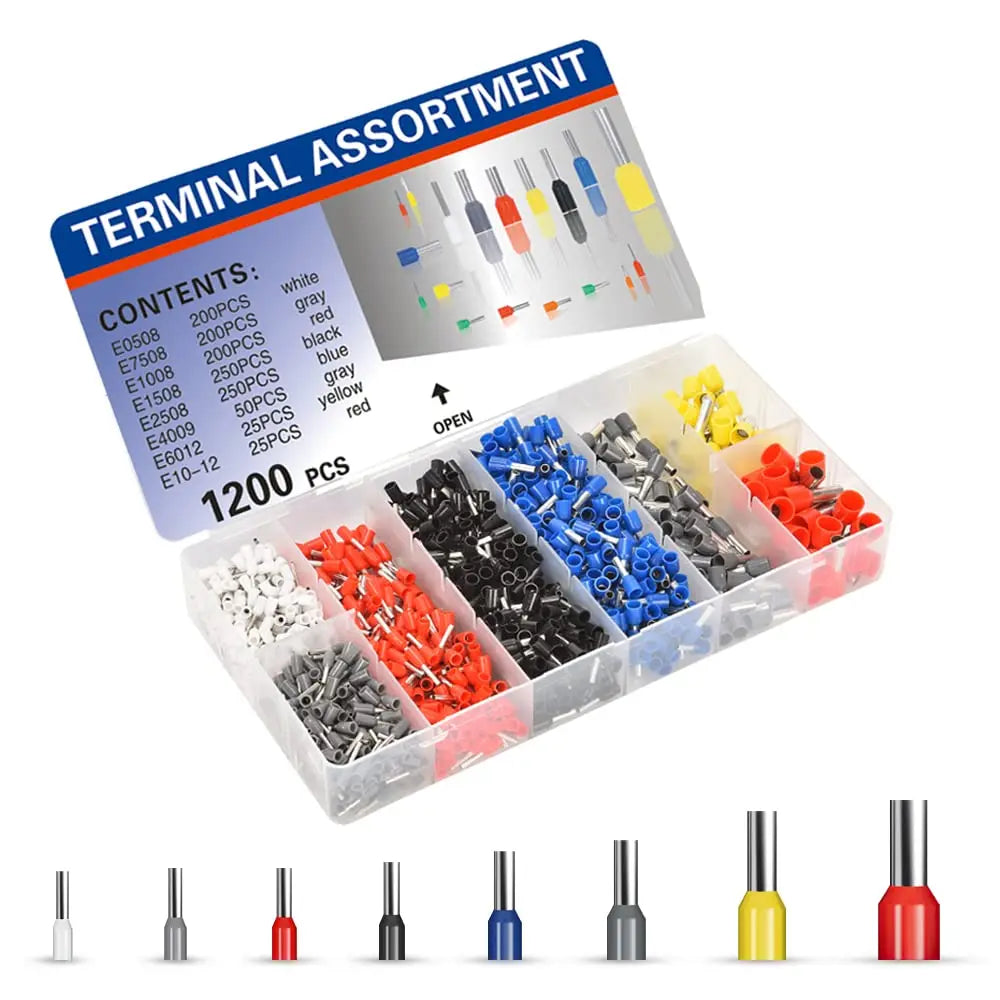 Kit Terminales Conectores Ferrules Cable Aislado AWG 22-7 (Punta Cordón) Surtido (1200/1900 Piezas)