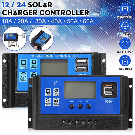 Controlador Carga/Descarga Solar PWM 10A-100A Auto LCD Dual USB Regulador Panel Célula