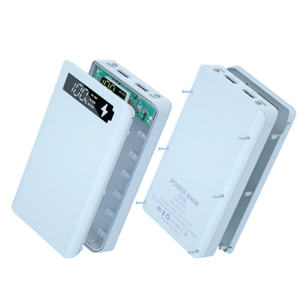 Caja Power Bank DIY Desmontable QC 3.0 (6x18650) Doble USB + PD (Soporte Batería 18650)