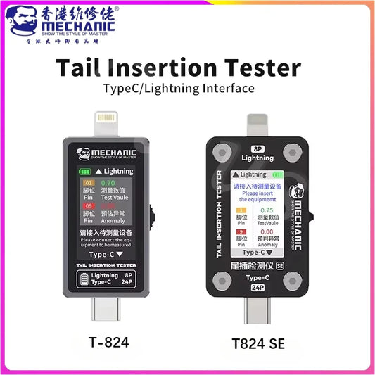 Tester Inserción Trasera Mechanic T-824 / T824-SE - Detector Interfaz Tipo-C/Lightning para Reparación Móvil