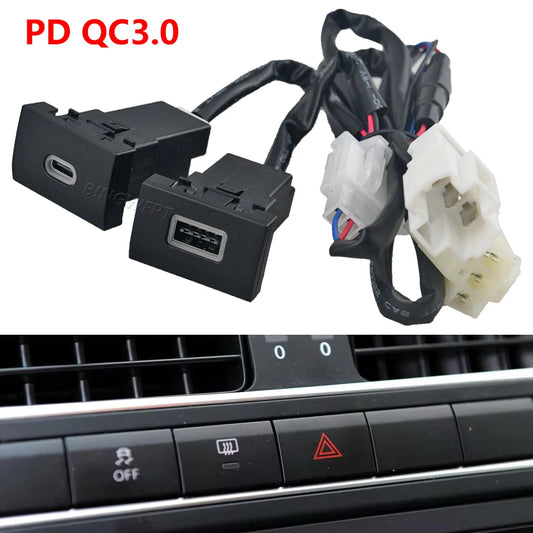 Cargador Auto Rápido QC3.0 + USB-C PD Socket Interfaz con Botón para VW Polo (2011-2013)