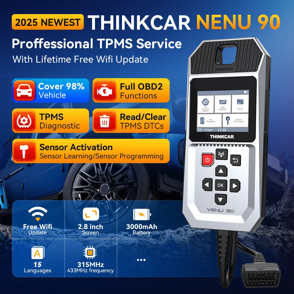 Herramienta Diagnóstico TPMS Thinkcar VENU 90 (315/433MHz) - Activación/Programación Sensores Presión Neumáticos