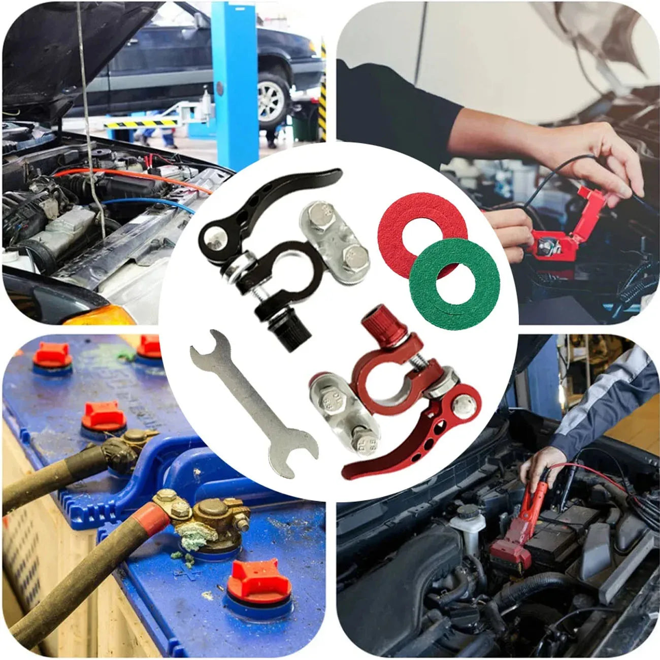 Conectores Terminal Batería Auto Liberación Rápida 12V/24V Positivo/Negativo Extremos Cable para Tipo SAE/JIS (2 Piezas)