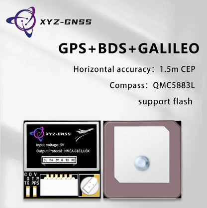 Módulo GPS Beidou XYZ-GNSS YM-181Q (M10050) Pequeño con Antena Cerámica, Compás y Flash para Control Vuelo Drones