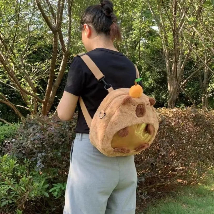 Mochila Peluche Capibara Kawaii Bolso Hombro/Mini Morral Muñeco Peludo Regalo