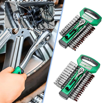 Juego Llaves Vaso Tubo con Ratchet (1/4", 3/8", 1/2") Herramientas Mano para Reparación Auto/Mecánica