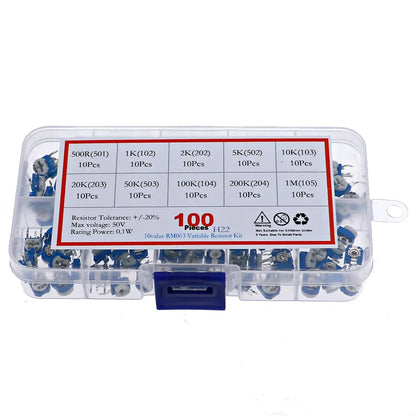 100pcs 10Kinds x 10pcs  RM063 Horizontal Trimpot Potentiometer Assortment Kit Box