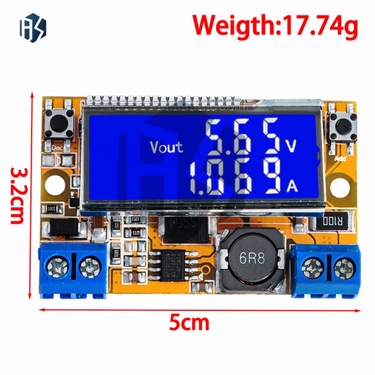 Módulo Convertidor Buck DC 5-23V a 0-16.5V 3A Max Step-Down Regulador Voltaje Ajustable LCD Dual Display
