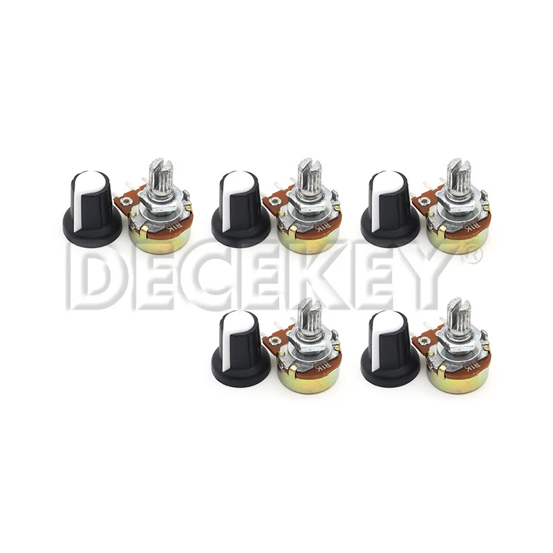 5 Sets WH148 1K 10K 20K 50K 100K 500K Ohm 15mm 3 Pin Linear Taper Rotary Potentiometer Resistor for Arduino with AG2 White cap
