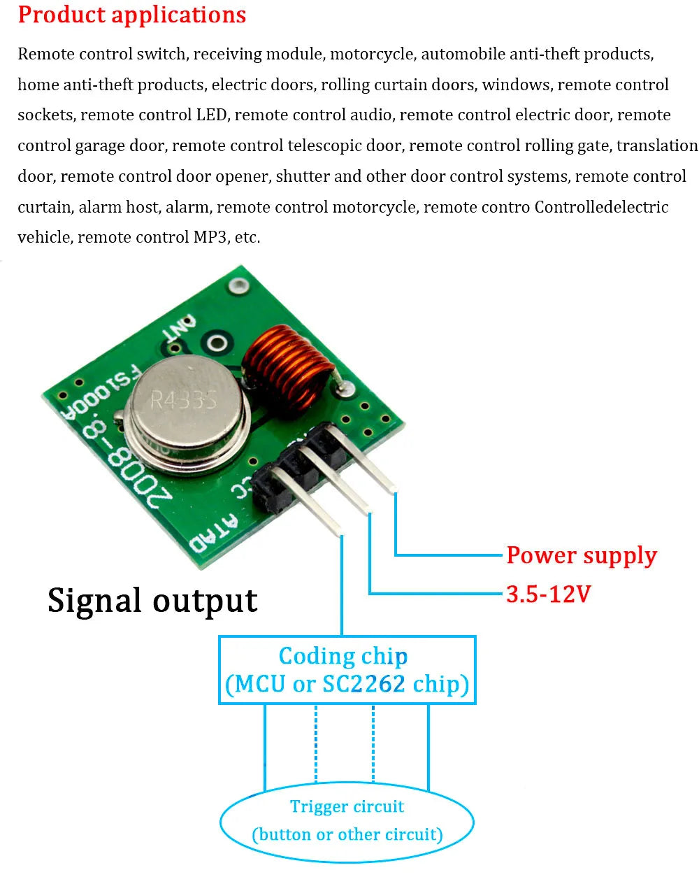 Kit Transmisor y Receptor RF Inalámbrico (433MHz / 315MHz, 5V DC) para Arduino/Raspberry Pi/ARM/MCU DIY