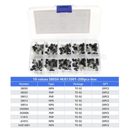 Kit Surtido Transistores BJT TO-92 NPN/PNP (A1015, BCxxx, S8xxx, 2Nxxxx) - 50-900 Piezas