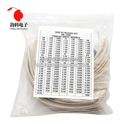 Kit Surtido Resistencias Chip SMD (0402/0603/0805/1206, 170 Valores, 5%, 0R-10M Ohm) Muestras