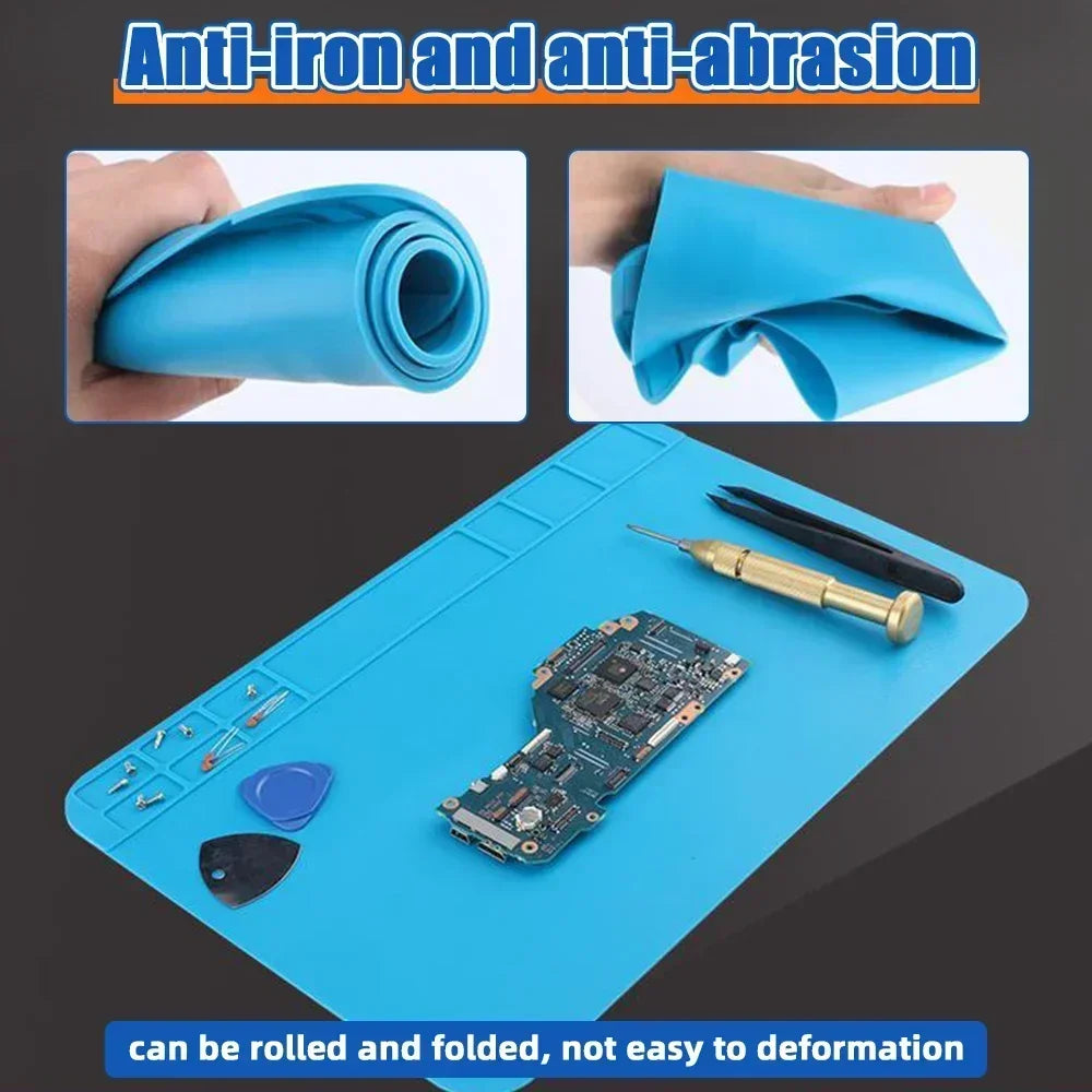 Alfombrilla Silicona ESD Aislante Térmica Resistente Calor para Soldadura Reparación Computadora/Teléfono (Kit Mantenimiento)