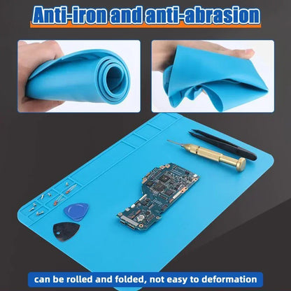 Alfombrilla Silicona ESD Aislante Térmica Resistente Calor para Soldadura Reparación Computadora/Teléfono (Kit Mantenimiento)