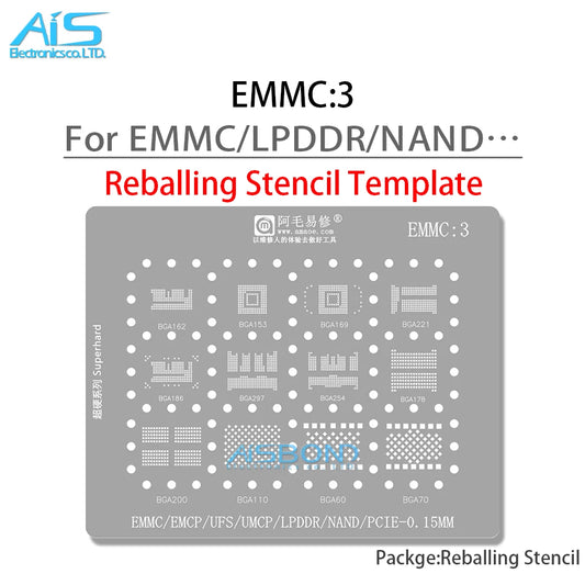 Plantilla Stencil BGA Reballing Universal para EMMC/EMCP/UFS/UMCP/LPDDR/NAND (Varios Tamaños BGA 110-297)