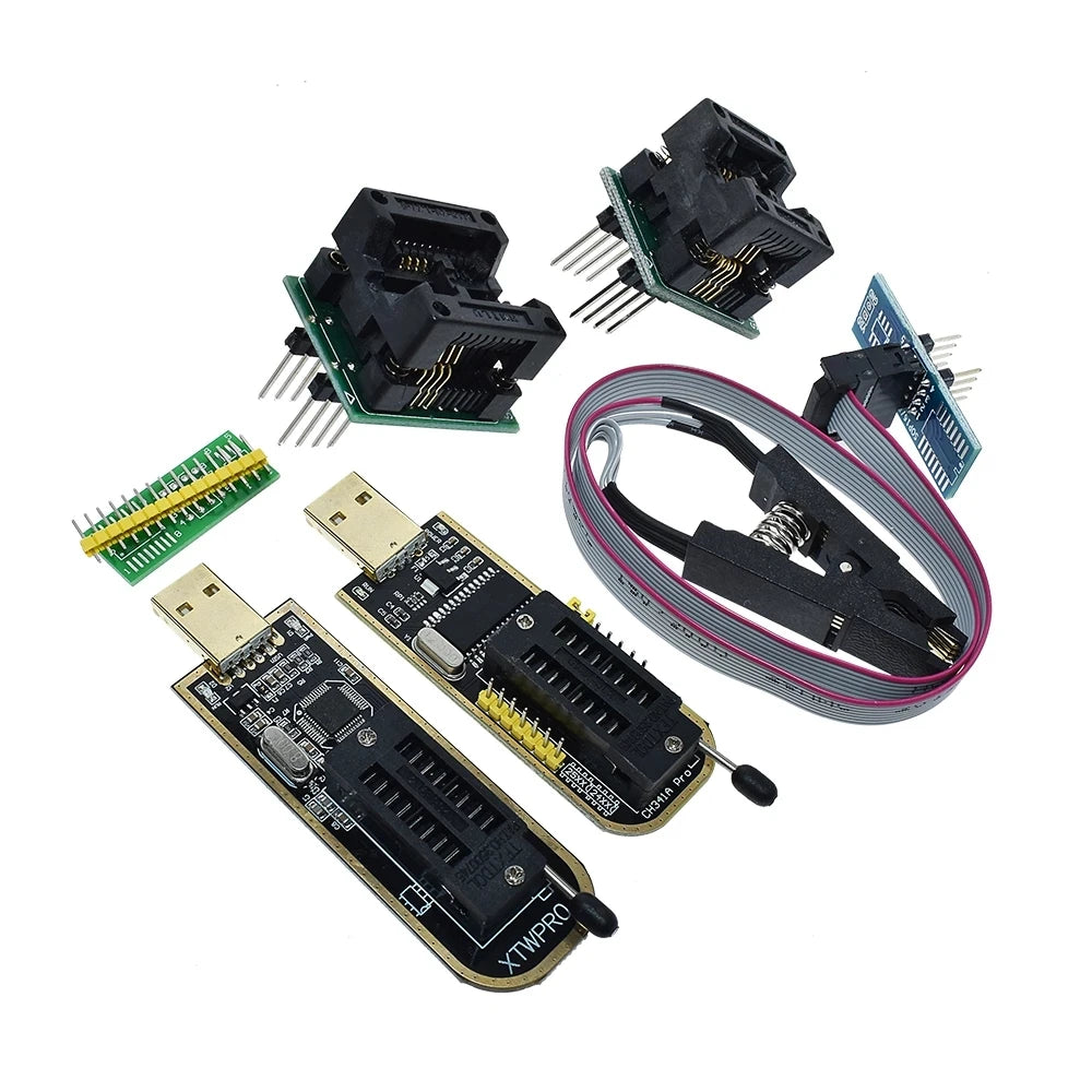Kit Programador USB XTW100 (CH341B) 24/25 Series EEPROM Flash BIOS + Clip Test SOIC8/SOP8