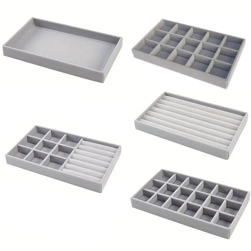 Bandeja Exhibidora Terciopelo para Joyería (Soporte Anillos/Pendientes/Collares Portátil) Caja Organizadora Almacenamiento