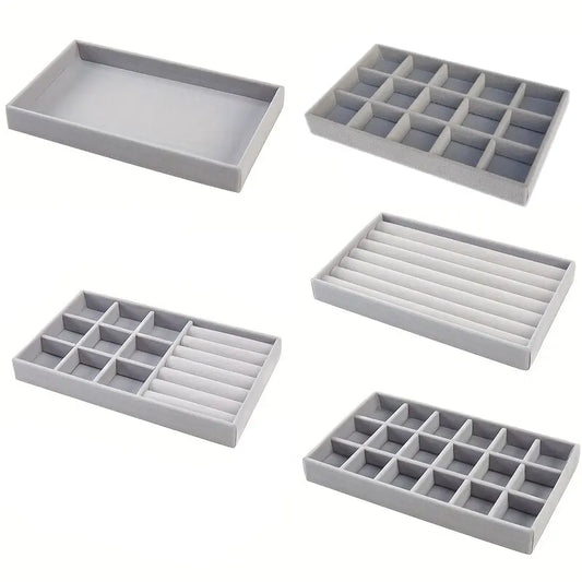 Bandeja Exhibidora Terciopelo para Joyería (Soporte Anillos/Pendientes/Collares Portátil) Caja Organizadora Almacenamiento